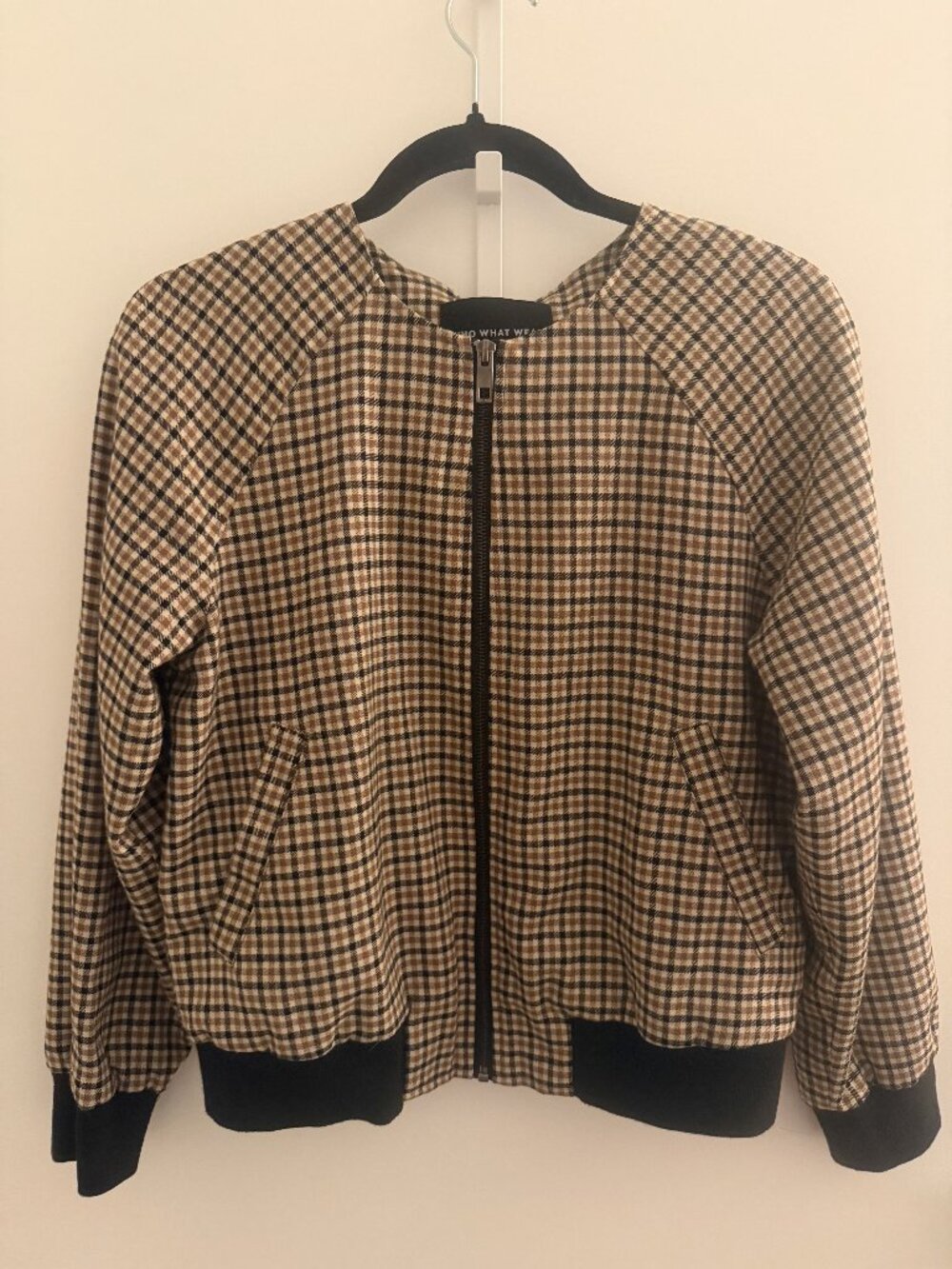Beige/Black/Brown Checked Print Casual Jacket Size Small